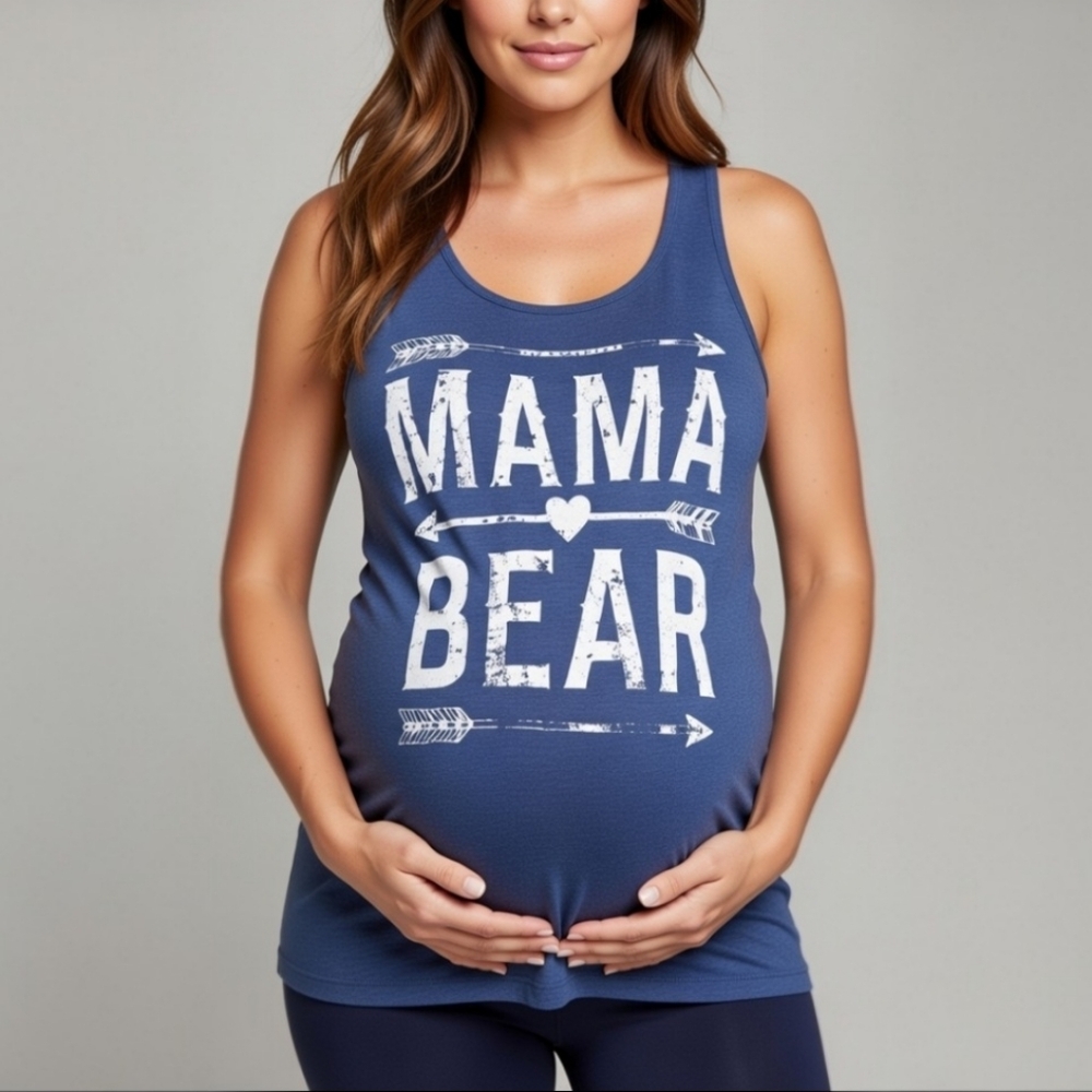 Blue Mama Bear Arrow Graphic Tank Top Soft Casual Mom or Maternity Style Medium